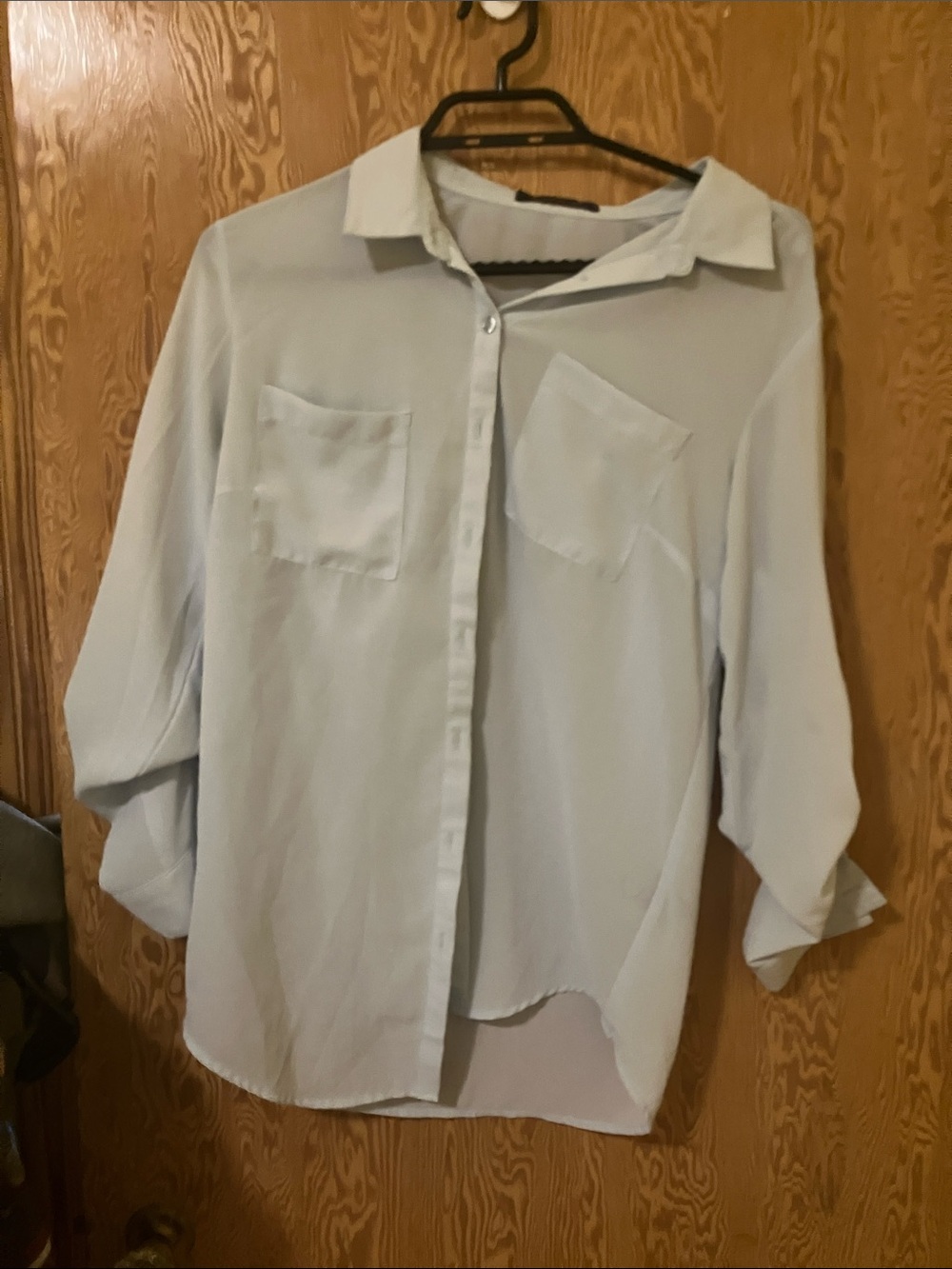 Suzy Shier Pale Blue Button-Down Blouse